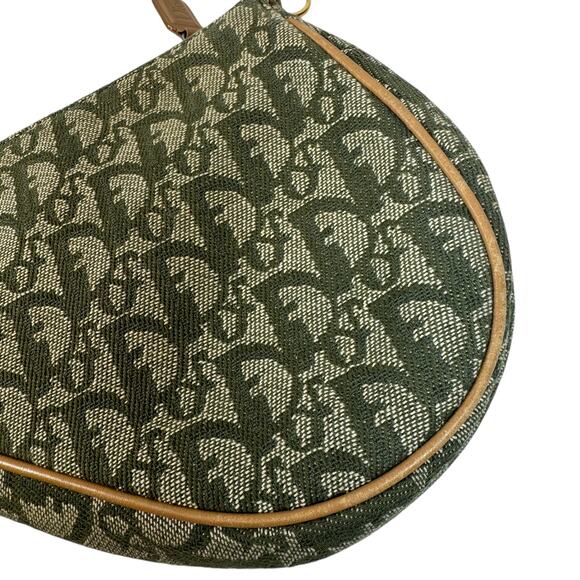 Christian Dior Mini Trotter Bag Vintage Oblique Green Shoulder Purse CD Gold Tan - Picture 9 of 12